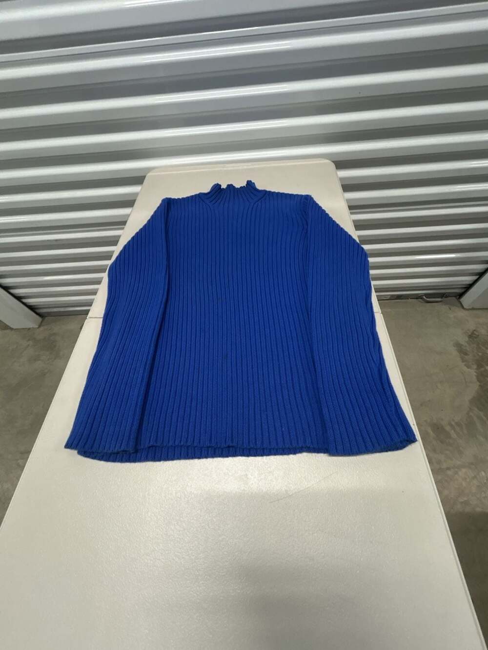 Lauren Ralph Lauren Women's Blue Ribbed Mock Neck Long Sleeve